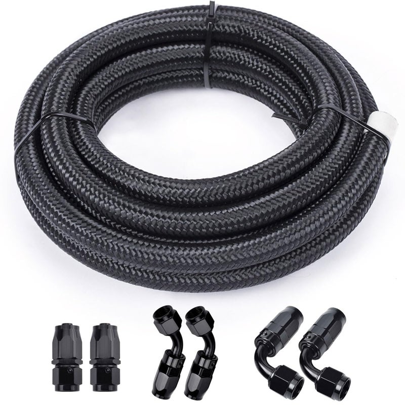 IPARTS EXPERT 3/8 6AN 12FT Fuel Line Hose Kit, Nylon Stainless Steel Braided Fuel Line Oil/Gas/Fuel Hose End Fitting Hose with 6PCS Swivel Fuel Hose Fitting Adapter Kit - Black - Image 1